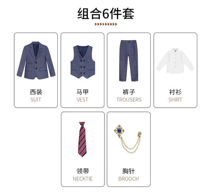 High Quality Boys Plaid Wedding Suits Kids Morning Coat Formal Dress Child Tuxedos Blazer Clothes Sets Toddler School Uniforms