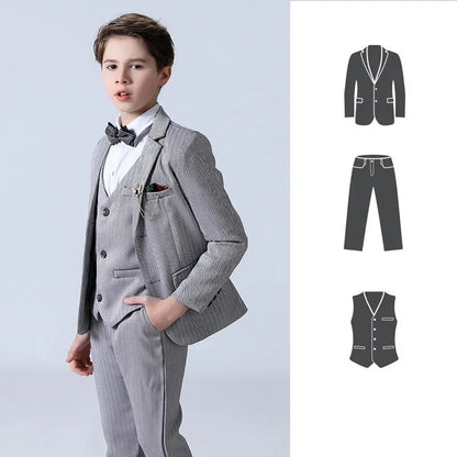 Big Teenager Tuxedo Dress Children Dance Costume Flower Boy Wedding Suit Kids Formal Jacket Vest Pants 3PCS Party Photograph Set