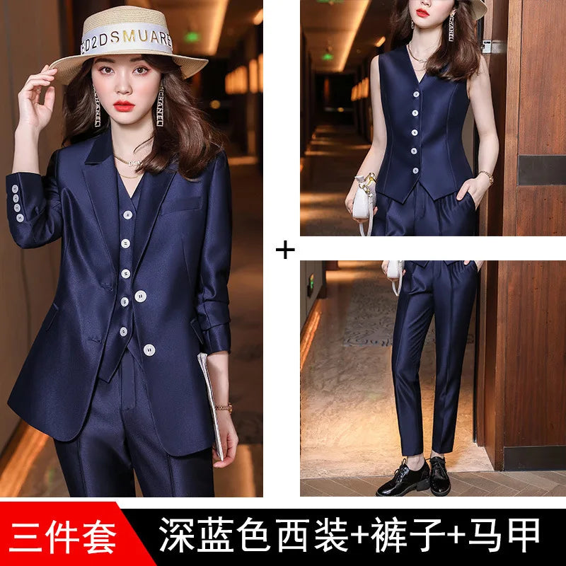 Fashion Elegant Pink High-End Small Business Suit Coat2022Autumn and Winter Elegant Vest Suit Three-Piece Korean Women's Clothin