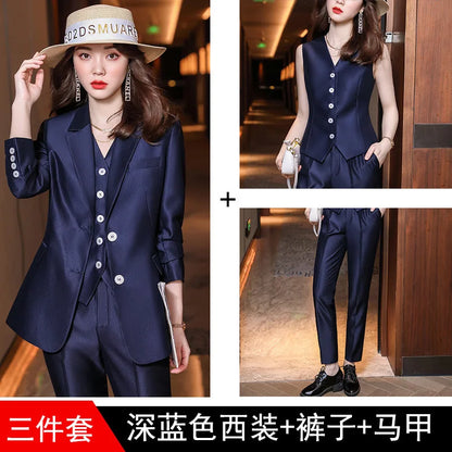 Fashion Elegant Pink High-End Small Business Suit Coat2022Autumn and Winter Elegant Vest Suit Three-Piece Korean Women's Clothin