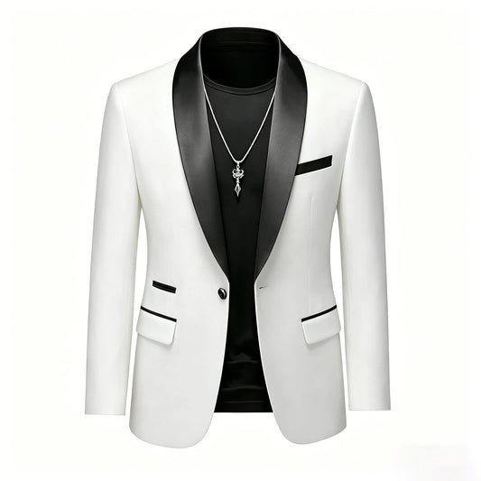 Men's Slim Fit Tuxedo Blazer – Satin Lapel, Single Button, Formal & Wedding Occasions