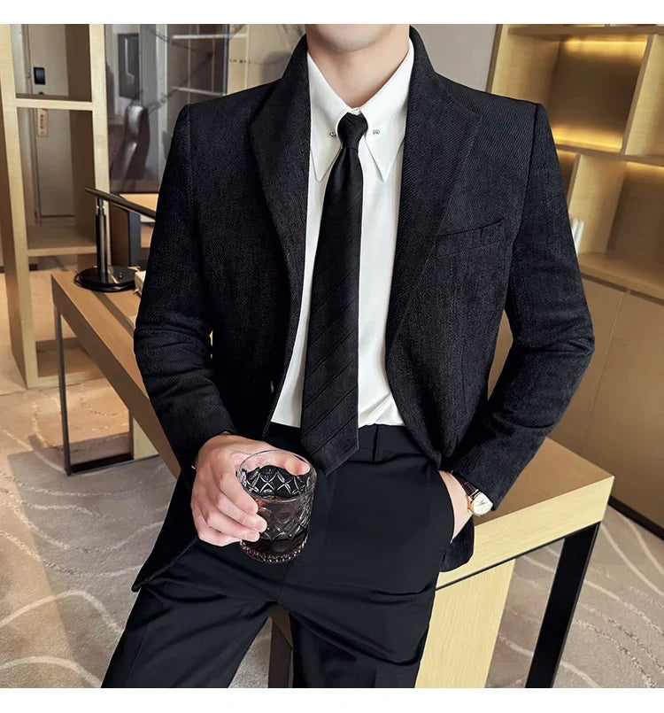 New Chinese Style Stand Collar Fashion Casual Suit Jacket Autumn Winter New Slim Fit Business Formal Social Prom Party Tuxedos