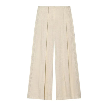 Stylish Commuting Style Pant Sets for Women Mandarin Collar & Long Sleeve Pleated Blazer Matching Topstitched Straight Leg Pants