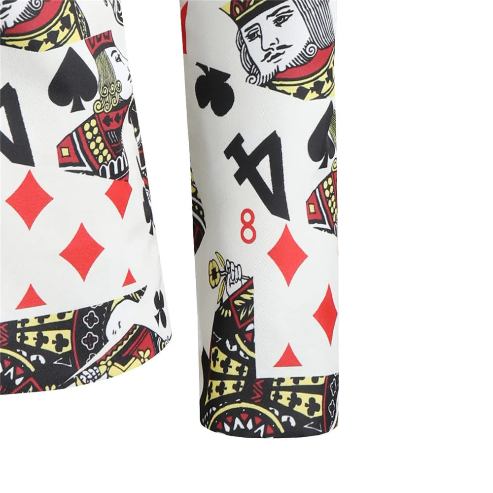 Playing Cards Poker Print Funny Mens Blazer Jacket 2026 Korean Fashion Party Prom Costume Homme Men's Vintage Suit Blazer Hombre
