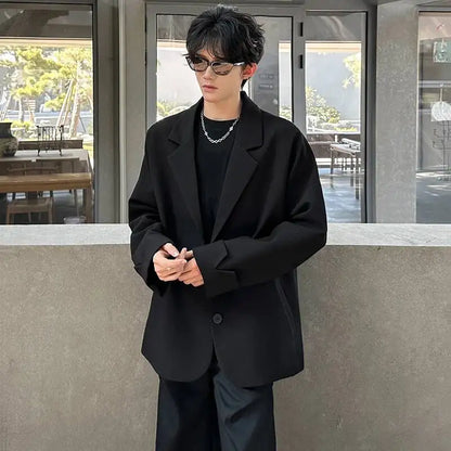 Men's Handsome Loose Casual Blazer Jacket Fashion Elegant 2026 New High Quality Stylish Social Solid Color Clothes JY7595
