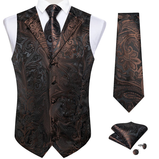Men's Paisley Suit Vest & Tie Set – Formal Waistcoat with Necktie Pocket Square, Perfect for Weddings and Business Events