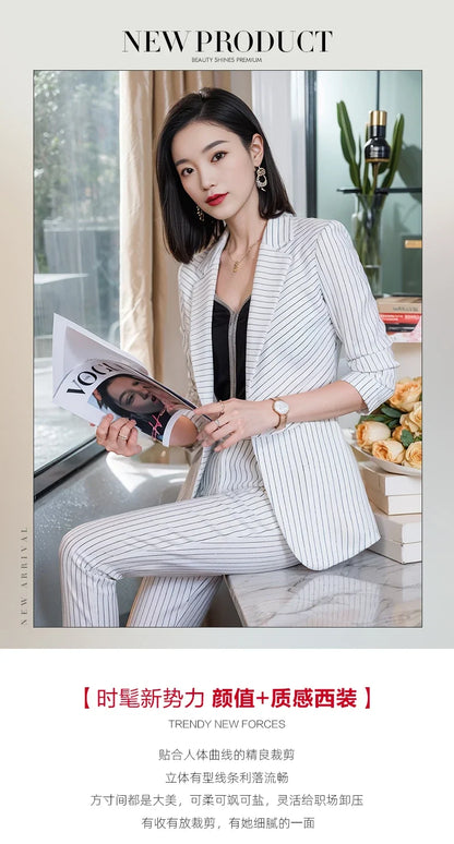 Striped Fashion Women's Suit Set, High Quality Two-Piece Pants + Suit Jacket. New spring/summer 2026