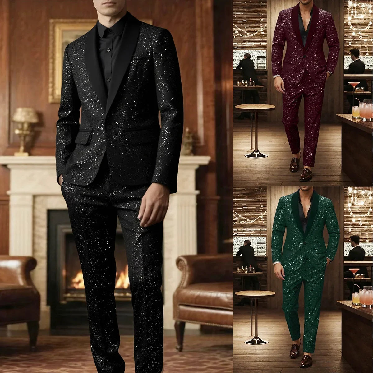 High-quality Fashionable Banquet Party Men's Clothing - European-style Shiny Banquet Stylish Men's Suit Sets