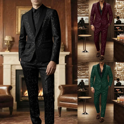 High-quality Fashionable Banquet Party Men's Clothing - European-style Shiny Banquet Stylish Men's Suit Sets