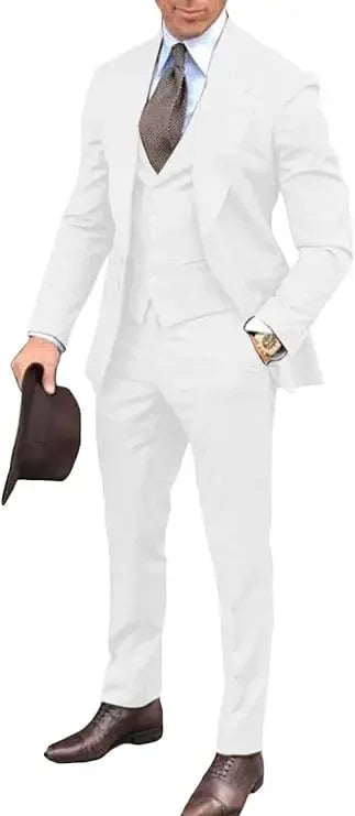 Brown Classic Men Suit 3 Pieces Tuxedo Peak Lapel Groomsmen Wedding Suit Set Fashion Men Business Blazer Jacket+Pants+Vest