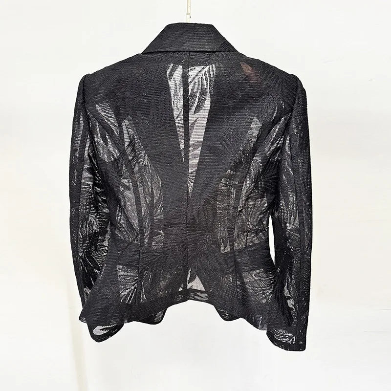 2026 Spring New Women Blazer Sheer Mesh Embroidery Waist Cinching Slim Fit Single Button Elegant Sexy Luxury Jacket HK18562