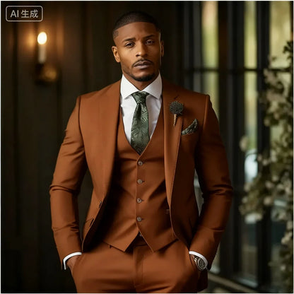 Men's 3-Piece Formal Suit – Notched Lapel Jacket, Vest & Pants for Weddings & Occasions