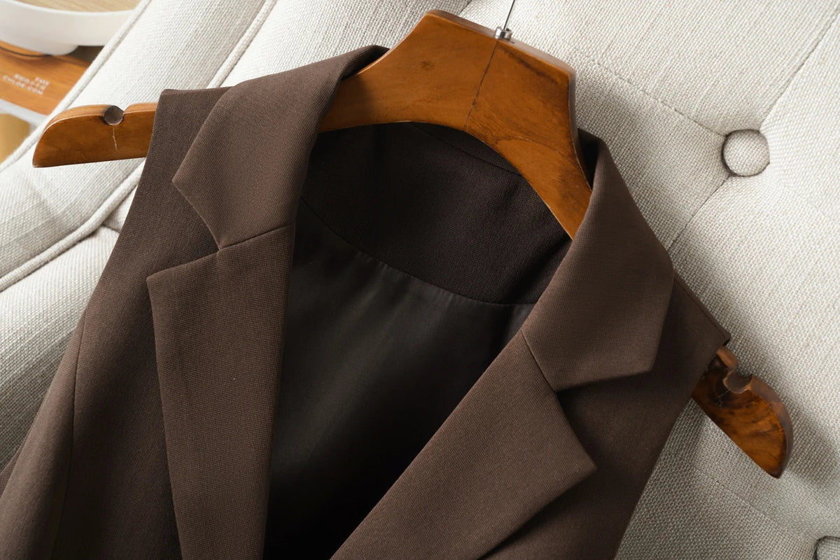 Brown Suit Vest for Women Spring and Autum Short Single-Breasted Slim Workplace Elegant Sleeveless Top Jacket