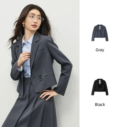 Women's Linen Commuter Blazer 2026 Spring Autumn New Cropped Jacket Minimalist Elegant Outerwear for Ladeis 161XC6215