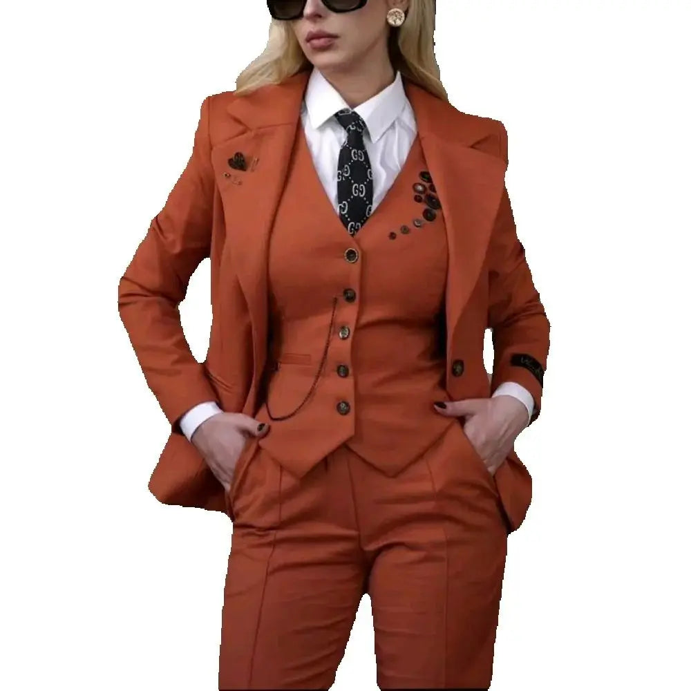 Modish Notched Lapel Women Suit Slim Fitted Solid Costume Custom Made Professional Single Breasted Lady Sets Full Outfits