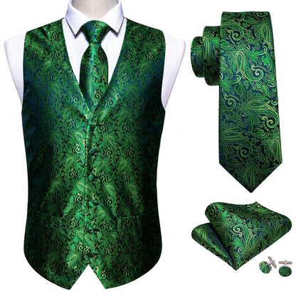 Men's Vest Embroidered Paisley Floral Waistcoat for Formal and Casual Wear — Green, Blue, Silver, Gray, Gold, Pink