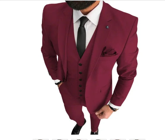Tailor Made Red Men Wedding Suits Slim Fit Groom Prom Party Blazer Male Tuxedo Jacket+Pants+Vest Costume Marriage Homme Terno