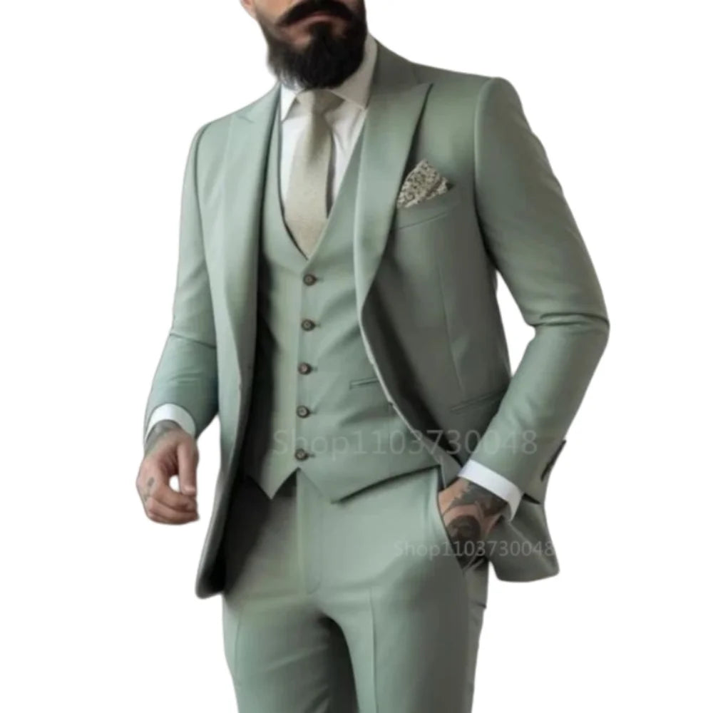 Men's Business Casual Slim-fit Solid Color Blazer Vest Pants Set Outdoor Trendy Wedding Host Formal Wear Terno De Caval