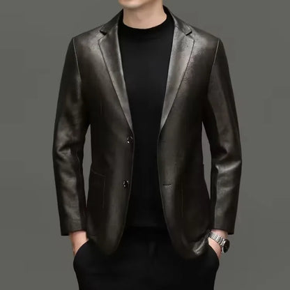 Men's Slim Fit Sheepskin Leather Blazer – Smart Casual Single Breasted Suit Jacket