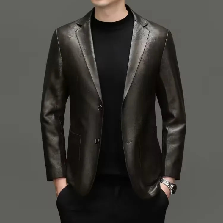 Sheepskin Leather Blazer for Men — Slim Fit Suit Jacket for Smart Casual & Spring Wear