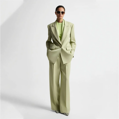 Professional Women 2 Piece Suit Set Peak Lapel Single Button Straight Leg Elegant Business Office Formal Outfit Jacket Pants