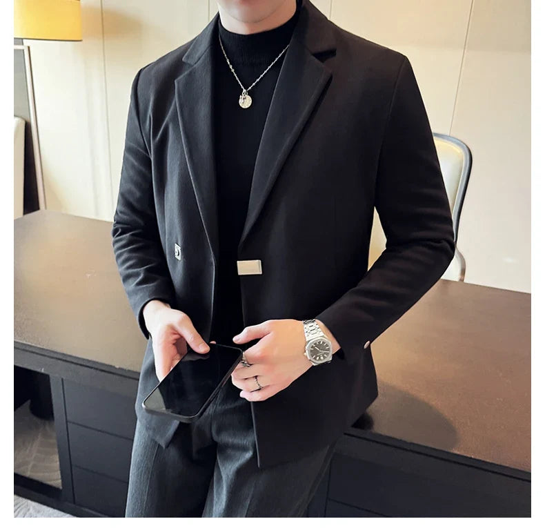 2024 Autumn Winter Men Blazers British Style Woolen Suit Jacket for Men's Business Casual Blazers Wedding Froom Dress Caots