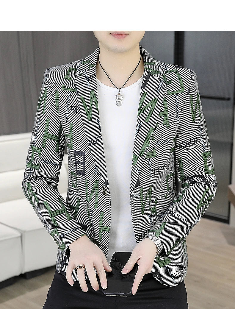 2025 Autumn Suit Jacket Men's Korean Version Casual Slim Fit Handsome Suit Jacket Letter Printing Social Costume Homme 4xl
