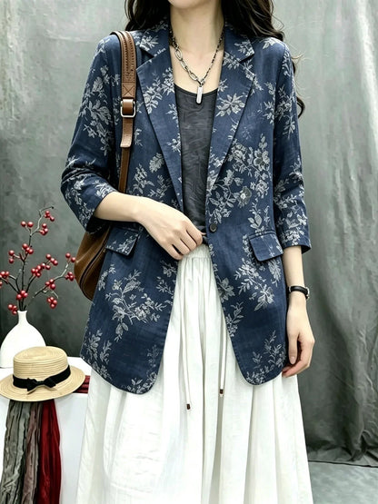 Cotton Linen Women's Summer New Style Retro Loose Personality Fashionable Casual Match Long Sleeve Western Suit