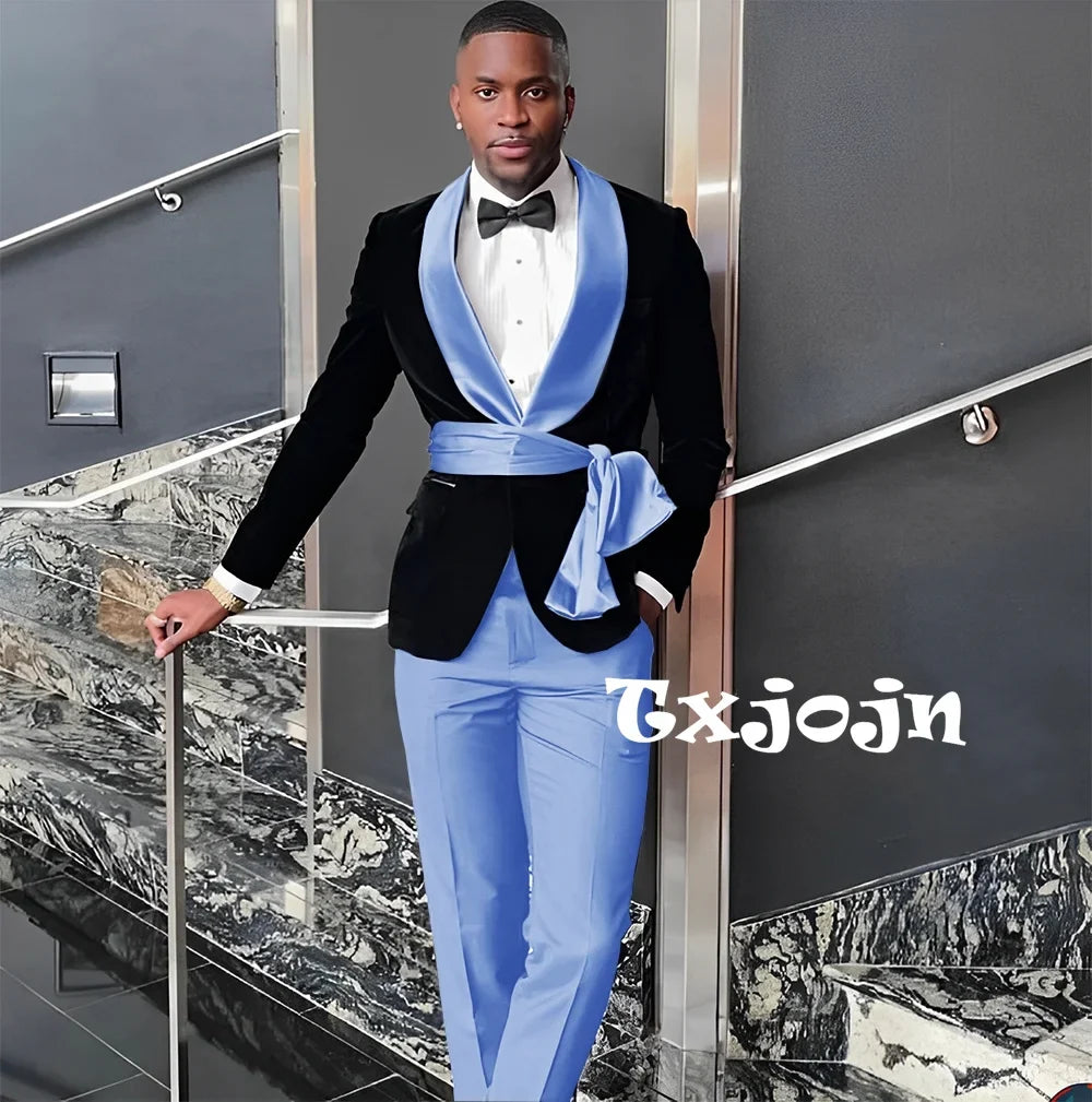 New Arrival Fashion Velvet Men's Suits 2 Pieces Wedding Groom Tuxedo Elegant Handsome Suit Set For Men Birthday Party Customized