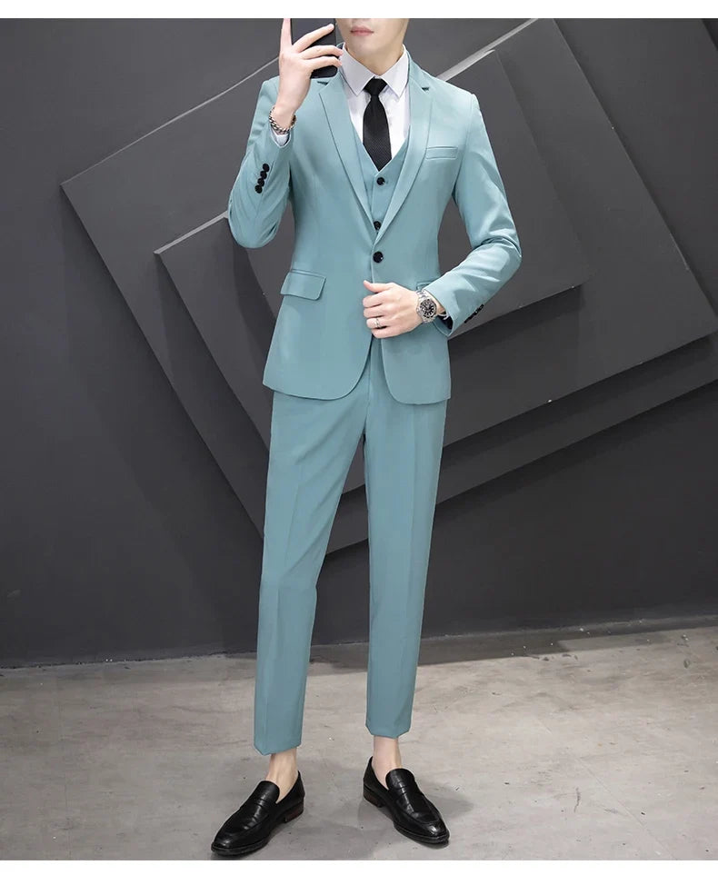 Men's Three-Piece Suit Set Fashion Business Career Waistcoat Trousers Wedding Dress Groom Best Man Decoration Body
