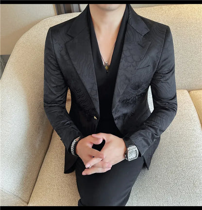 Luxury Jacquard Casual Suit Jacket for Men Autumn Korean Fashion Business Social Blazers Handsome Office Wedding Dress Jacket