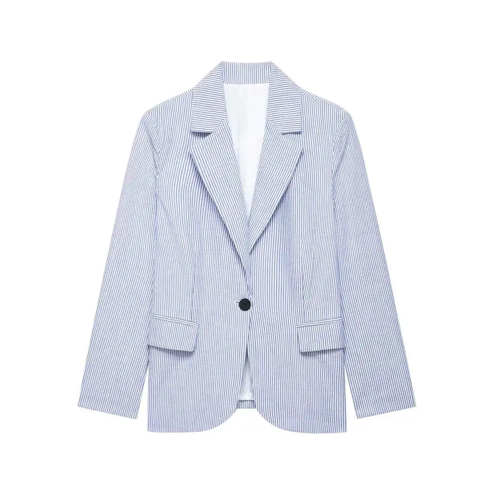 Women's Fashion Striped Blazer Coat with Front Buttons, Long Sleeve, Female Outerwear for Office and Business Wear