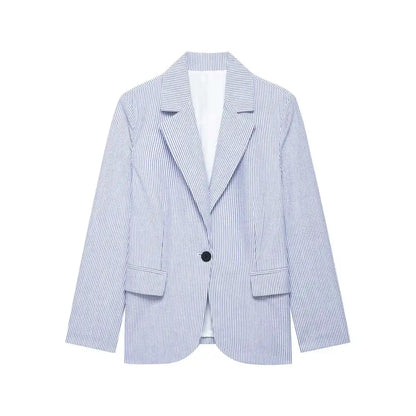 Women's Fashion Striped Blazer Coat with Front Buttons, Long Sleeve, Female Outerwear for Office and Business Wear