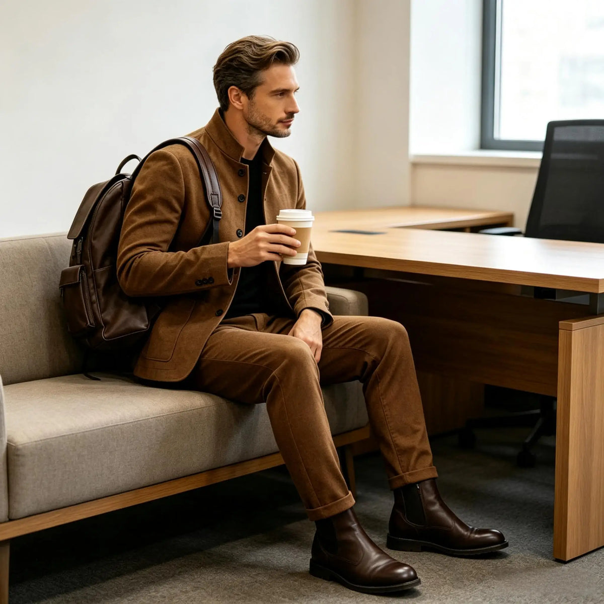 Men Stand Collar Linen Blazer Set Slim Fit 2 Pieces Jacket Pants Breathable Wrinkle‑Resistant Vintage Casual Business Outerwear