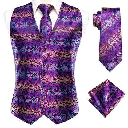 Men's Double Breasted Jacquard Waistcoat Vest Tie Pocket Square Set – Ivory Paisley Wedding & Formal Suit