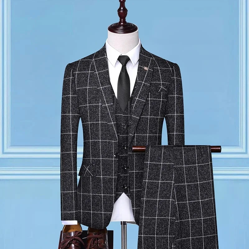 Men's 3-Piece Suit Slim Fit Blazer Vest Trousers Smart Casual Business Formal