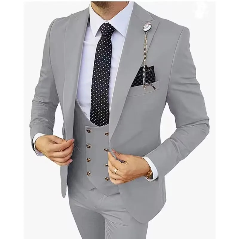 Slim Fit Peaked Lapel Mens Suits Green Business Wedding Tuxedo Fashion Groom Outfit Blazer with Vest And Pants for Prom Party