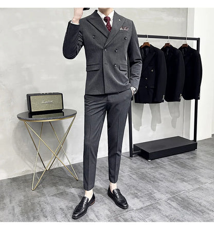 Men's Double-Breasted 2-Piece Suit – Slim Fit, Formal Business & Wedding