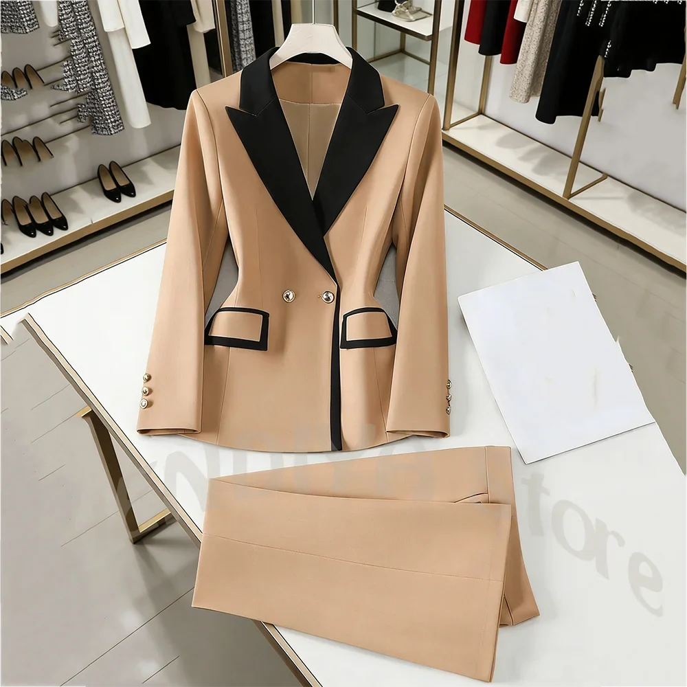 Peaked Lapel Women Suits Double Breasted Elegant Formal Outfit Jacket Pants Two Pieces HIgh Quality Wedding Party Luxury Suit