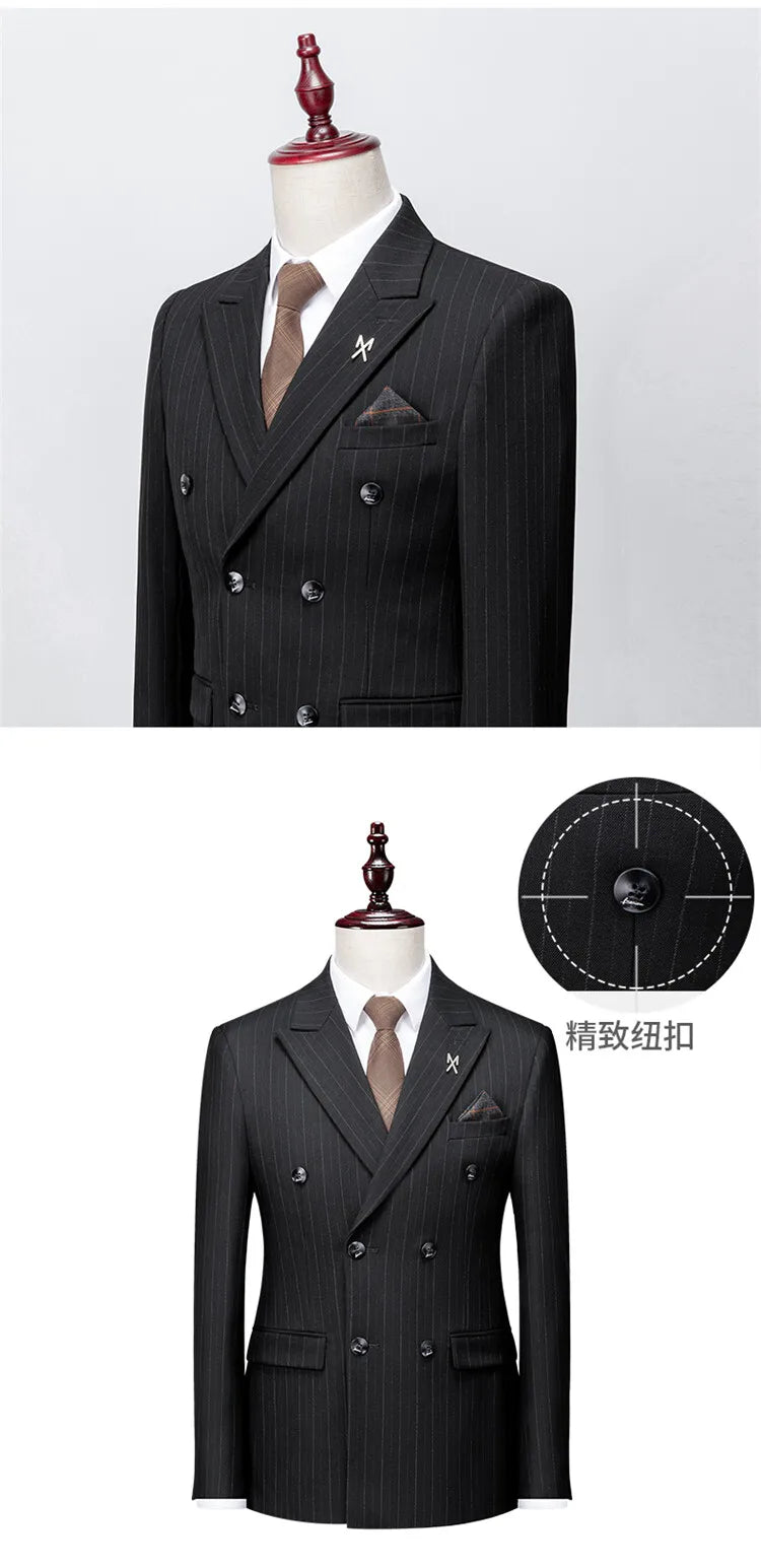 Men's High-End Three-Piece Suit Set Korean Style Slim-Fitting Business Casual Jacket Groom's Fashionable Wedding Party Wear