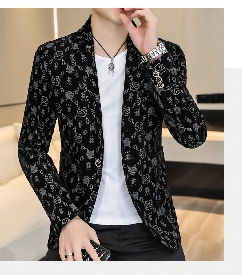 Blazer New Men's Fashion Corduroy Business Gentleman Slim Letter English Style Outdoor Performance Wedding Banquet Casual Blazer