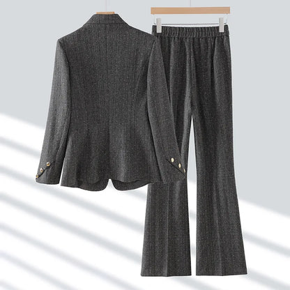 Fashion Women Suits 2024 New Autumn Winter Temprament Business Formal Slim Blazer And Flare Pants Office Ladies Work Wear