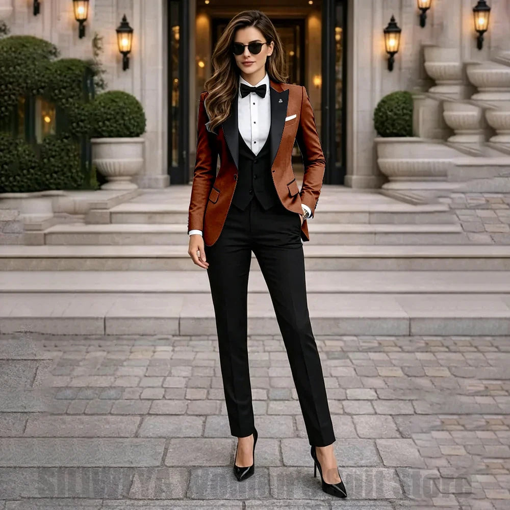Chic Women Suits 3 Piece Elegant Peak Lapel One Button Tuxedo Slim Fashion Formal Prom Party Wedding Business Casual Outfit