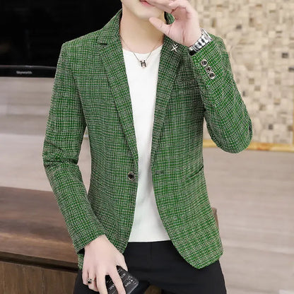 KIDWHXR Suit Coat Man British Style Striped Single-breasted Men Blazer Slim Long Sleeve Comfortable Male Casual Outerwear