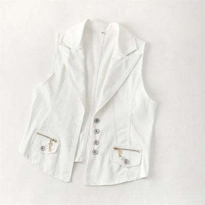 Women's Denim Vest 2025 New Ladies White Jean Jacket Fashion Waistcoat Summer Vest Coat Outwear S-5XL