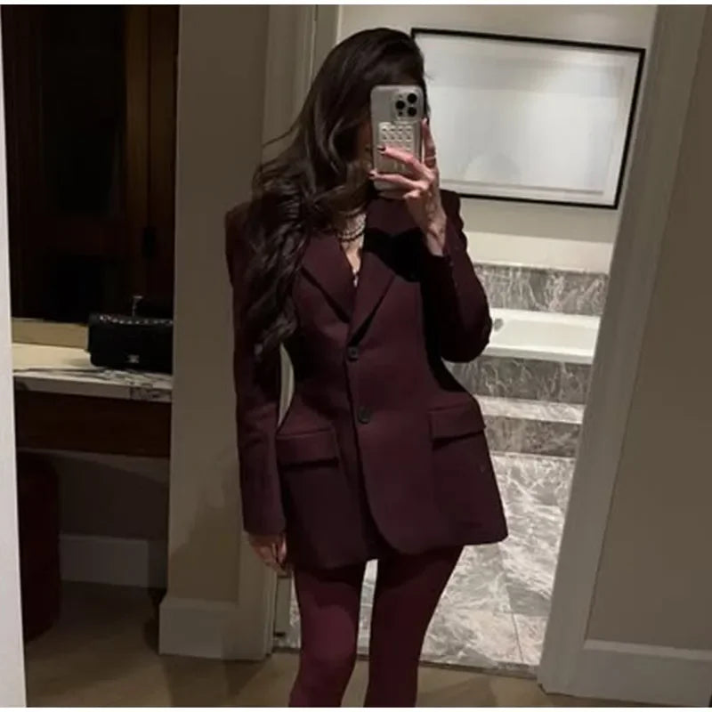 Women's Autumn Winter Slim Waist Chic Blazer Coats Office Ladies Double Breasted Fashion Suits Jacket Women Clothing