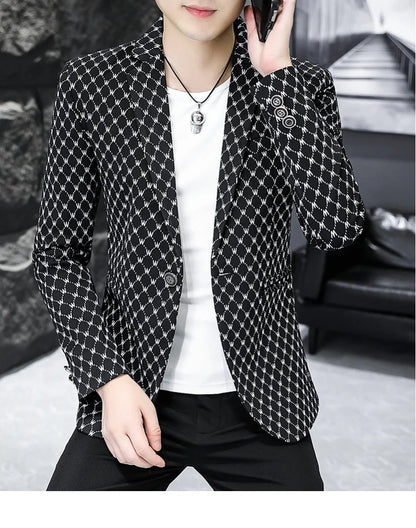 Korean Letter Print Men Blazers Brand 2024 Spring Casual Business Suit Jackets Slim Fit Street Wear Social Jacket Men Clothing
