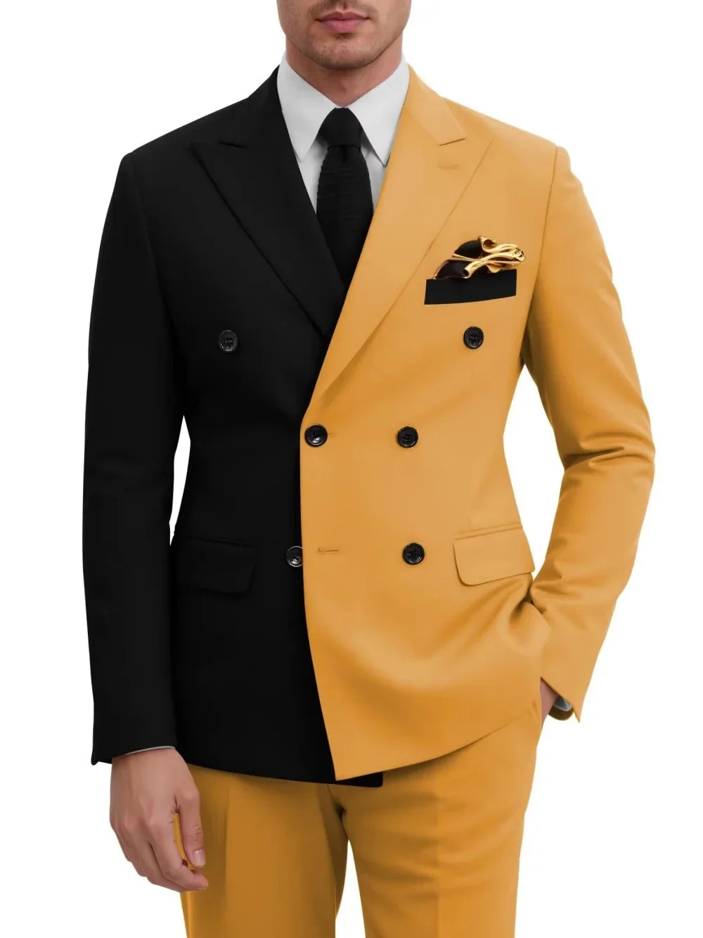 Fashion Contrast Man Suit Set 2 Pieces Jacket Pants Stage Performance Wear Premium Double Breasted Men's Tuxedo For Wedding