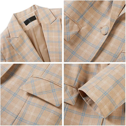 Plaid Women Suits Office Sets 2023 Vintage Long Sleeve Single Button Silm Blazers Chic High Waist Casual Pants Suits