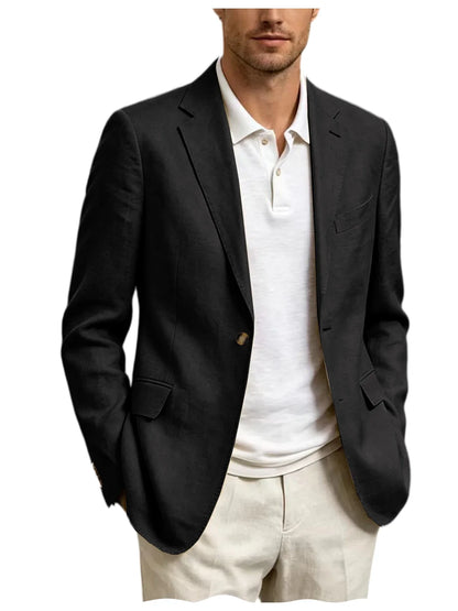 Men's Linen Blend Blazer One Button Lightweight Casual Business Suit Jacket Slim Fit Formal Sport Coat For Wedding Party Office